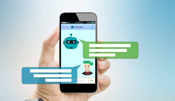 person using a mobile phone talking to an AI Chatbot