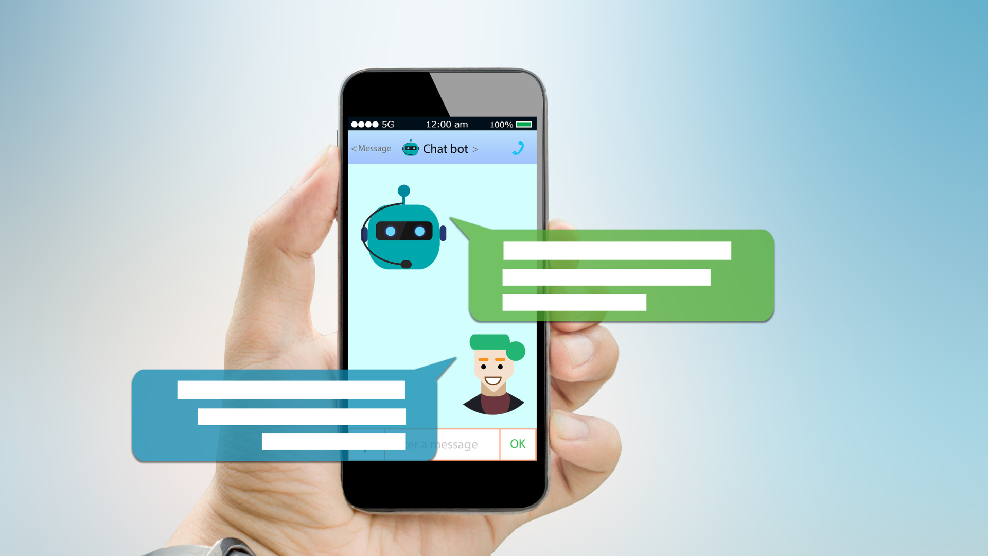 person using a mobile phone talking to an AI Chatbot